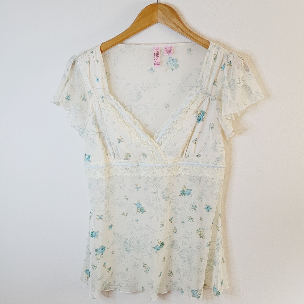 Y2K Floral Lace Babydoll Top Size Large